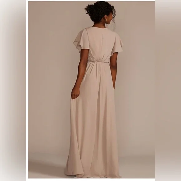 Davids Bridal flutter sleeve georgette wrap bridesmaid dress. WINE COLOR! - Picture 2 of 3